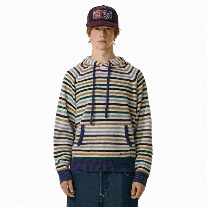 Harmony Stripe Knit Hoodie Navy