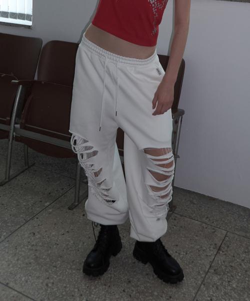 Damage Sweat Pants White