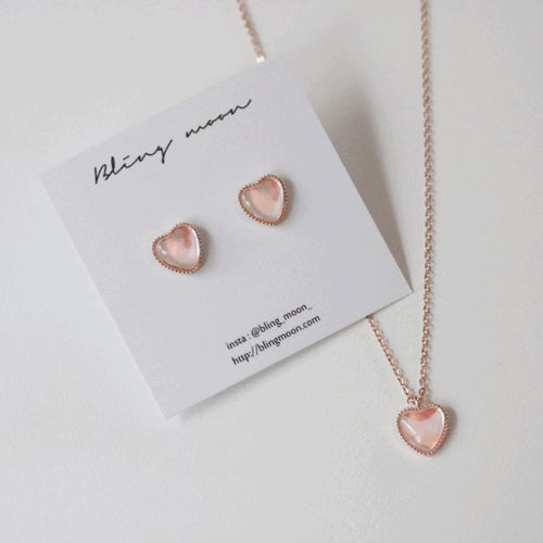 영롱 글루 하트 귀걸이 목걸이 세트 / 2 color