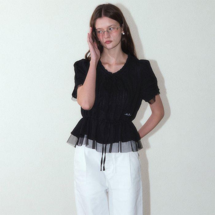 [4차 5/21 순차출고]Sheer Layered String Half Blouse_Black
