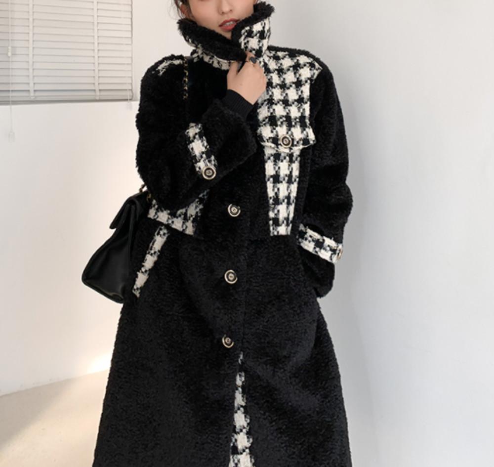 체크 포인트 양모 롱코트