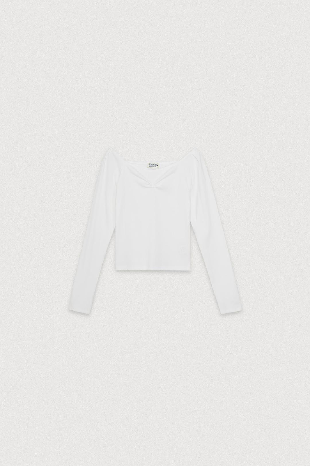 OFF SHOULDER SHIRRING T-SHIRT [IVORY]