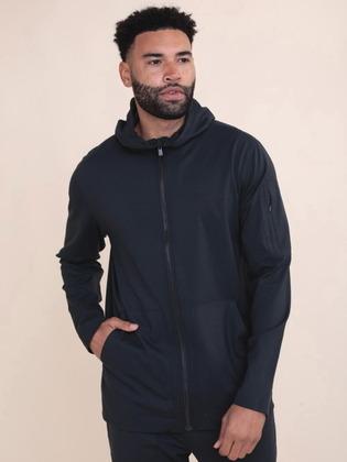 암 포켓 하이 넥 후디 재킷_BLACK