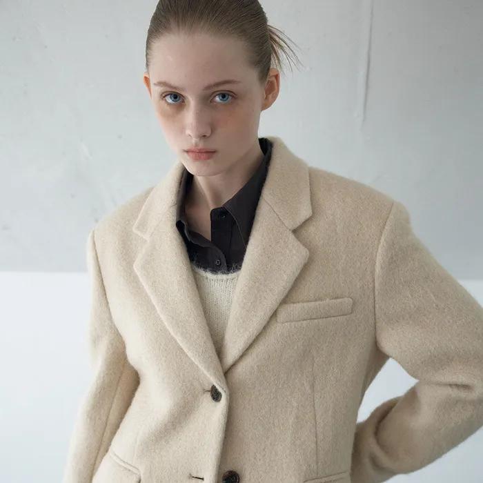 HAIRY WOOL BLENDED SINGLE JACKET_L BEIGE