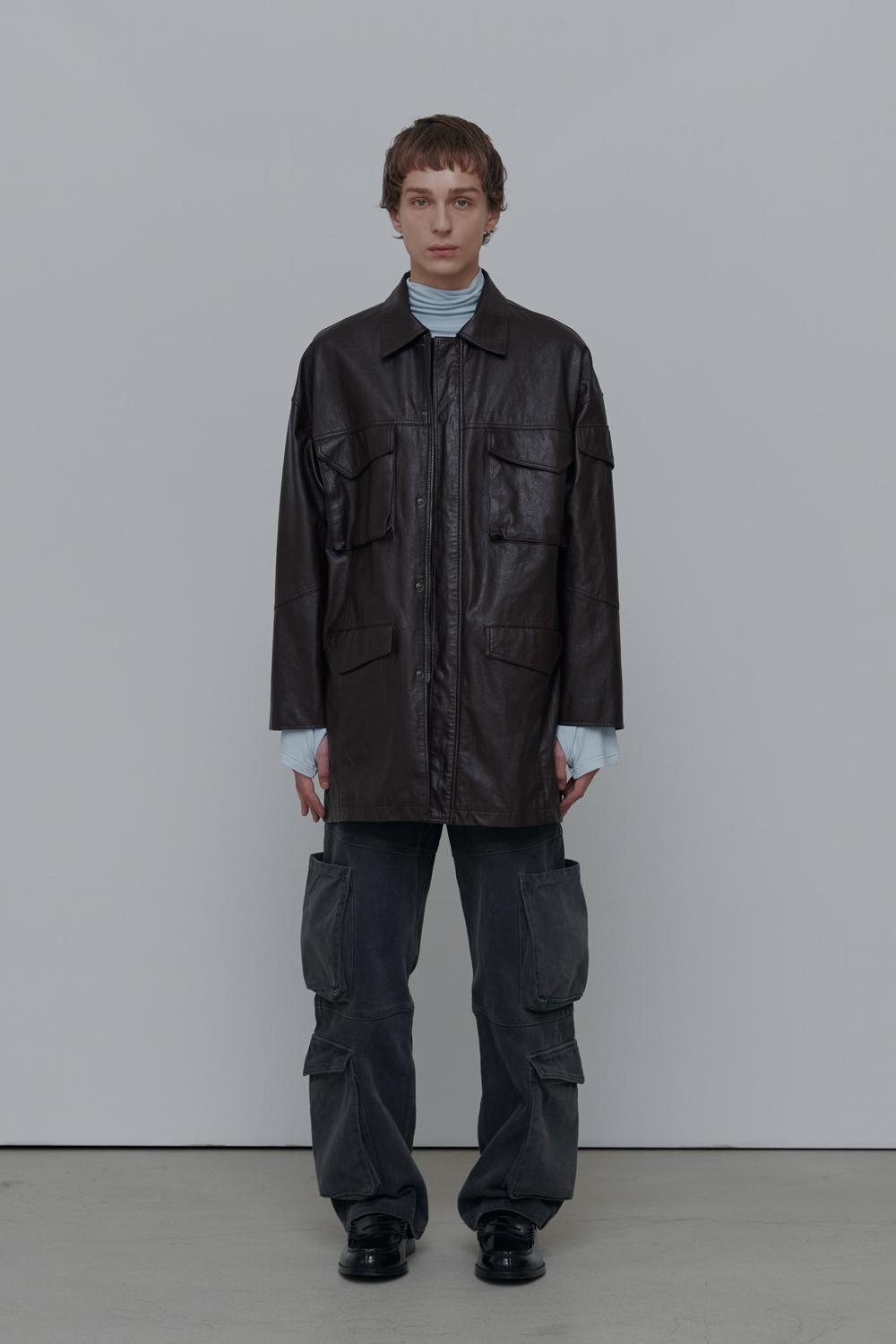 PANSY LEATHER FIELD JACKET (BURGUNDY)