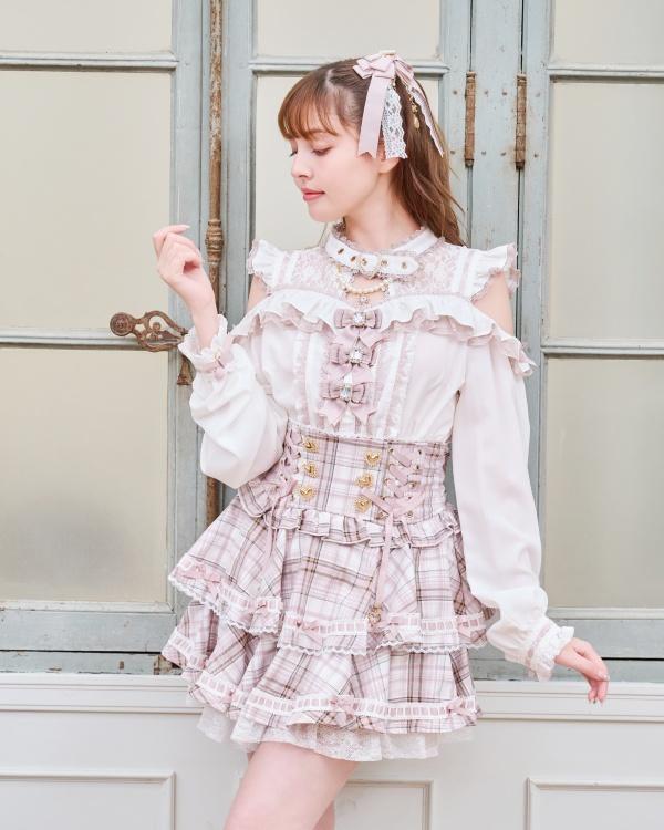 【予約商品】はしごリボンチェックティアードスカパン
