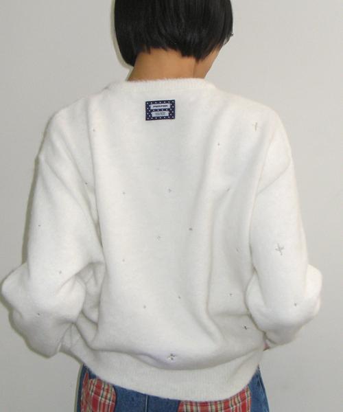 HAIRY PEARL EMBROIDERY KNIT WHITE