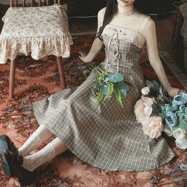 수잔 체크 코르셋 뷔스티에 롱 원피스 op0215