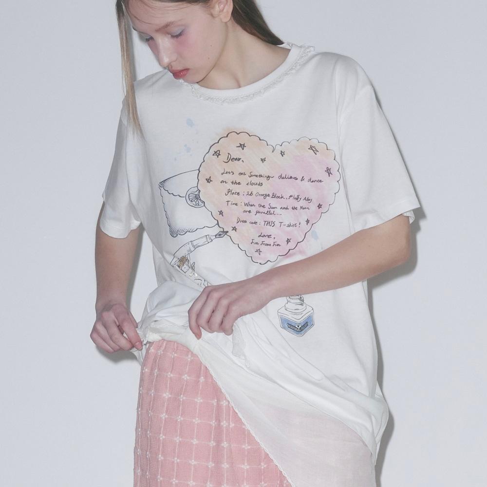 LETTER PRINTING HALF SLEEVE T-SHIRT, WHITE
