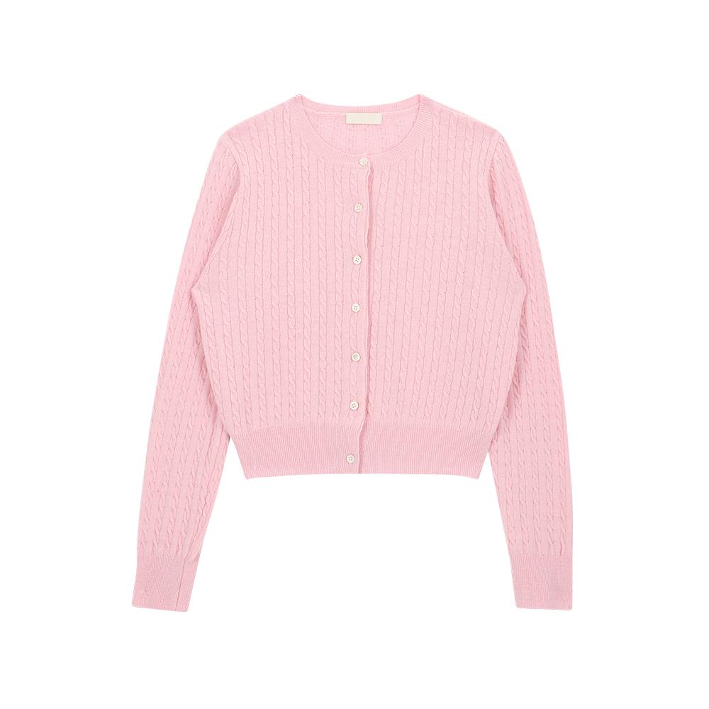 레이프 파스텔 꽈배기 긴팔 라운드 가디건