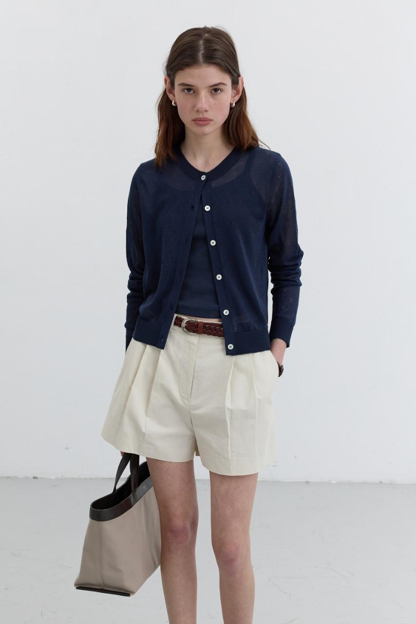 DOUBLE PLEATED COTTON-LINEN SHORTS CREAM