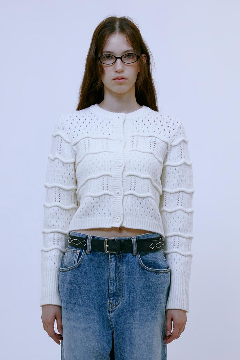 Wave Crop Knit Cardigan (IVORY)