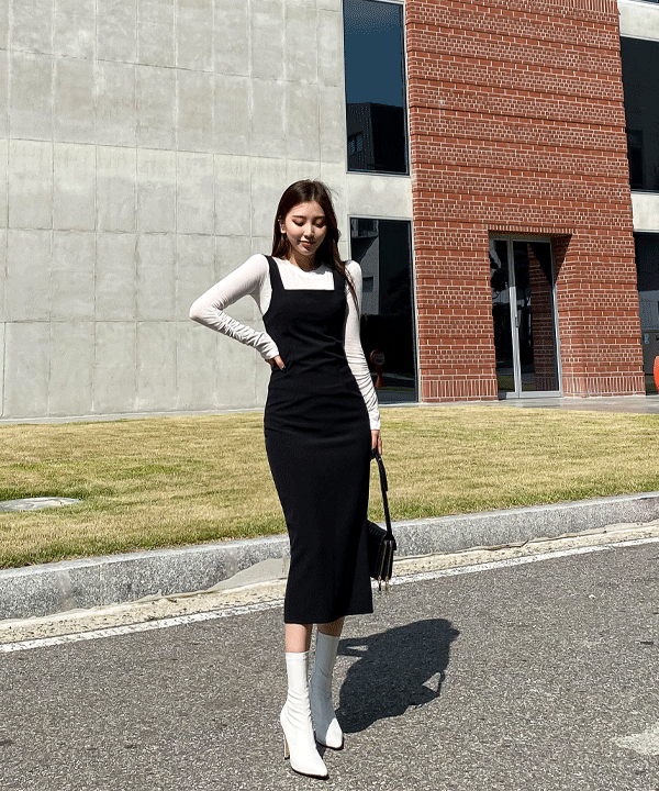 스퀘어넥 뷔스티에 H라인 하객룩 롱 원피스