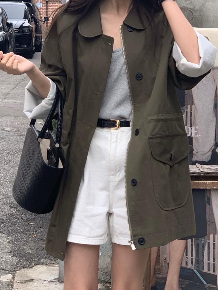 베르가못 니콜 야상 점퍼 카라 집업 루즈핏 하프 jp (2 color) : 바이안 bei-an