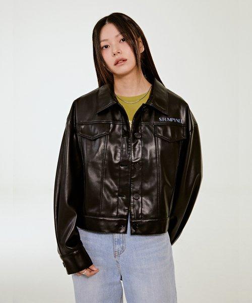 FAUX LEATHER TRUCKER JACKET_BLACK