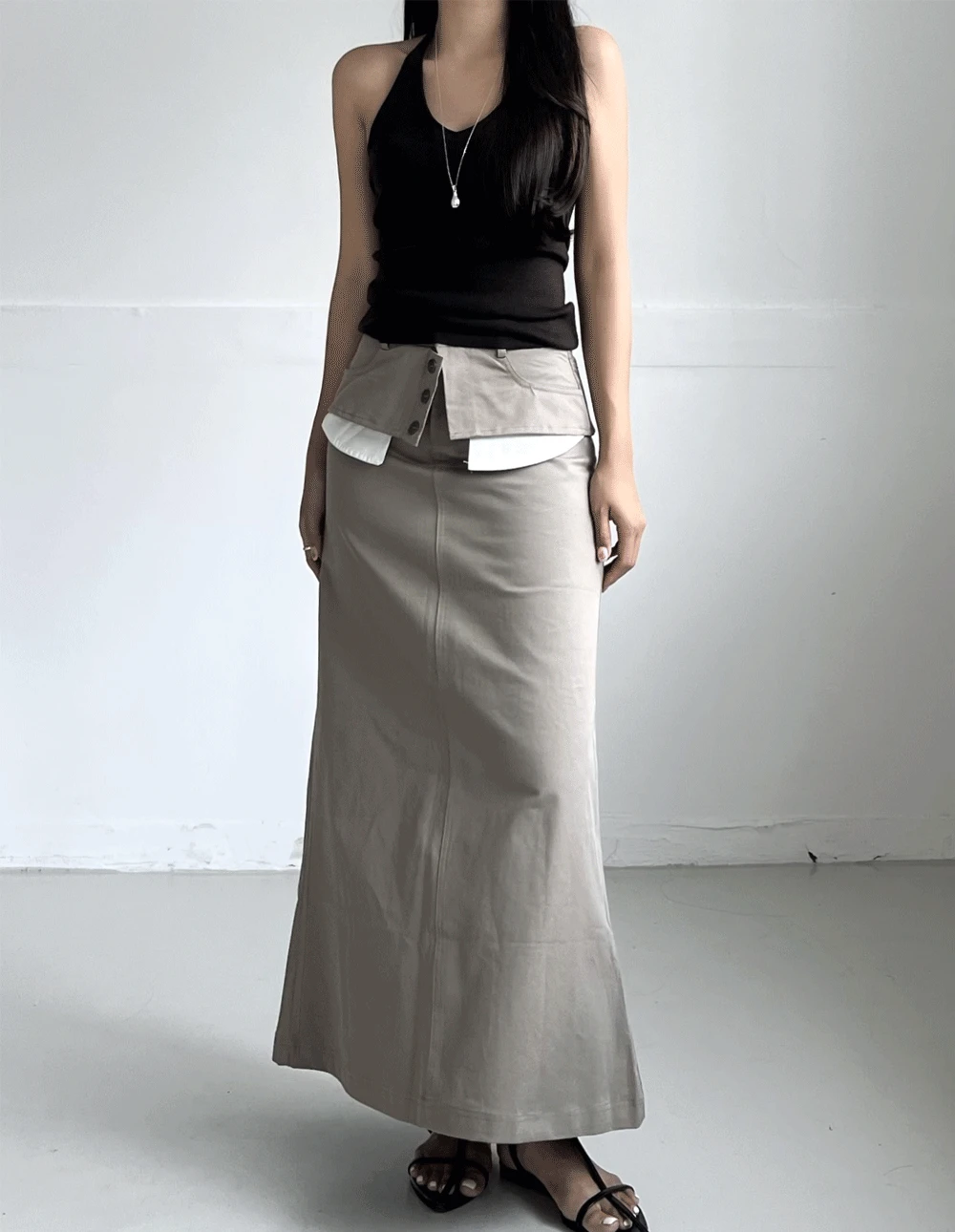 레이어드 이중 롱 스커트 - SK