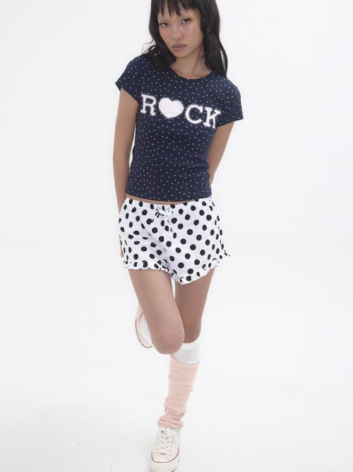 Polka Dot Frill Shorts White