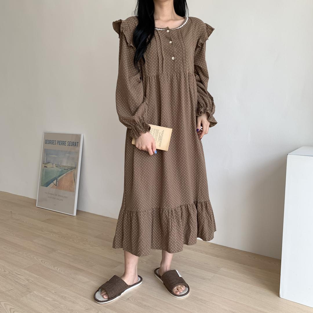 러블리아 러블리아 긴팔 프린 도트 원피스잠옷