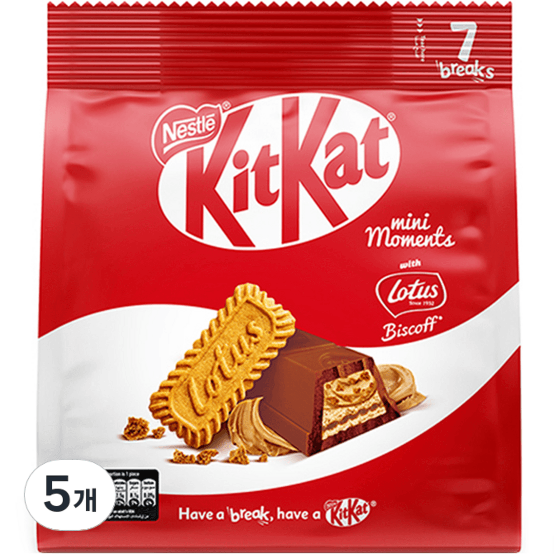 KitKat 로투스 미니 모먼트, 116.2g, 5개 - 밀크 초콜릿 | 쿠팡