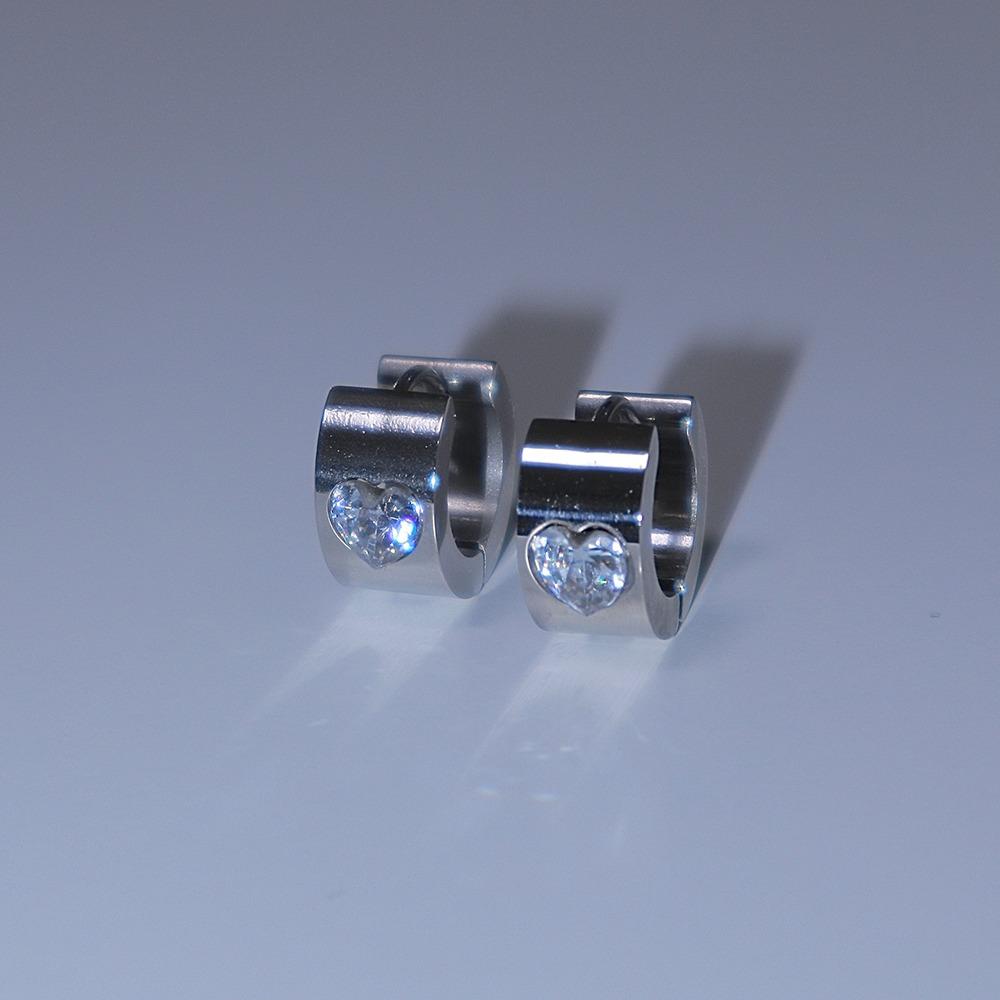 전체 써지컬스틸 볼드 하트 큐빅 링 귀걸이