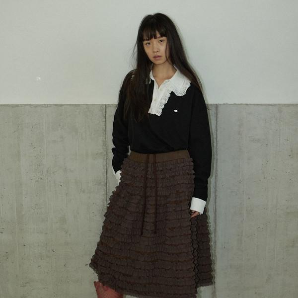[10/23 예약배송] Frill Cake Banding Skirt_Brown
