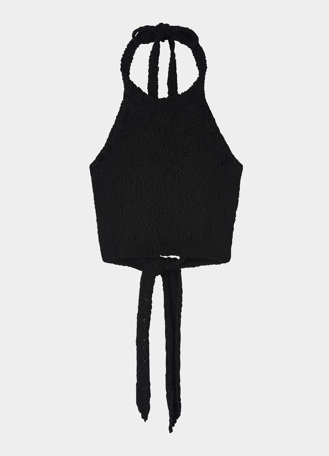 Halter Neck Back Tied Top / Black