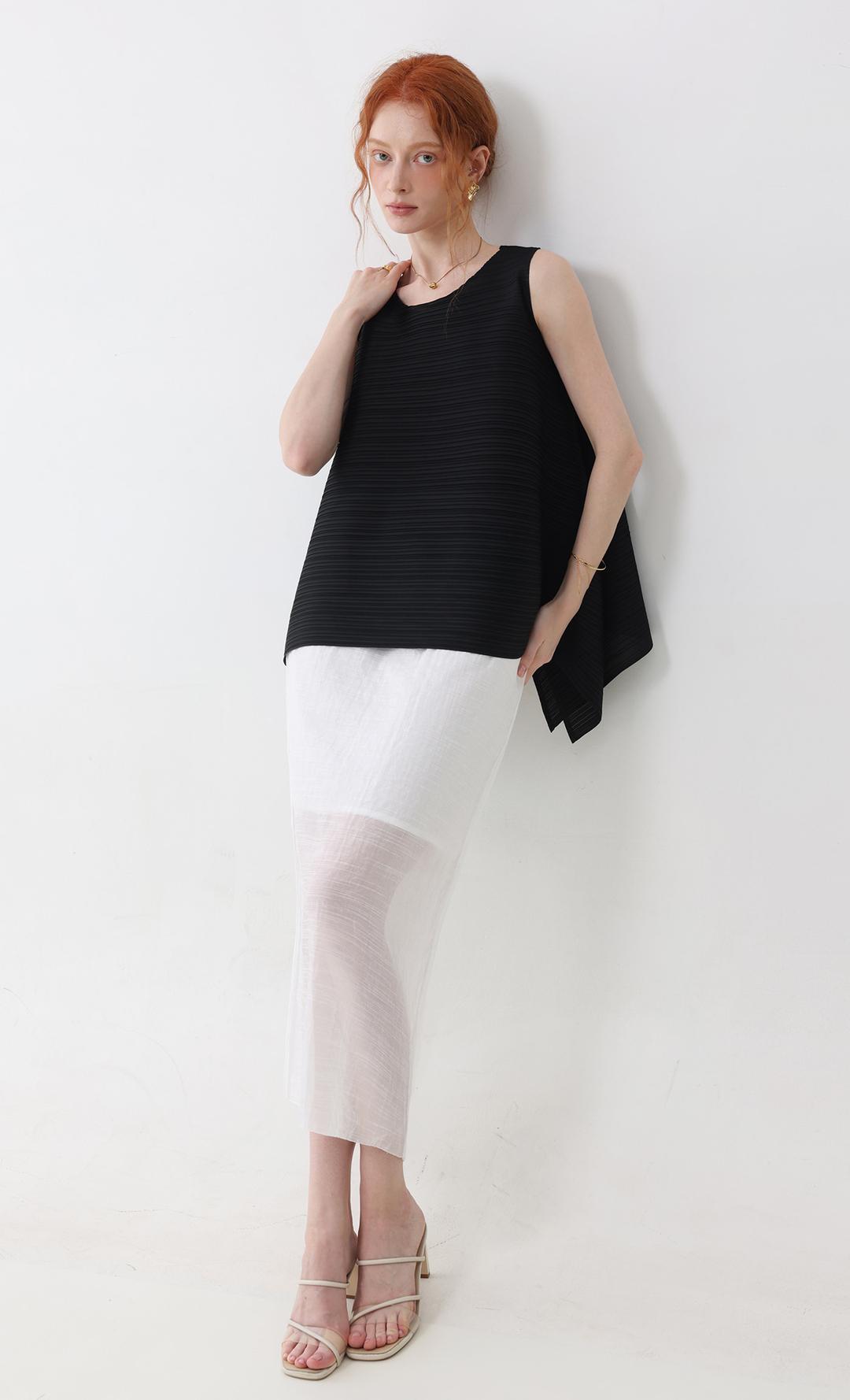 fine flare pleats top_black