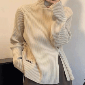 온더무드 [누적1만장] 렉스 언발 버튼 폴라 니트