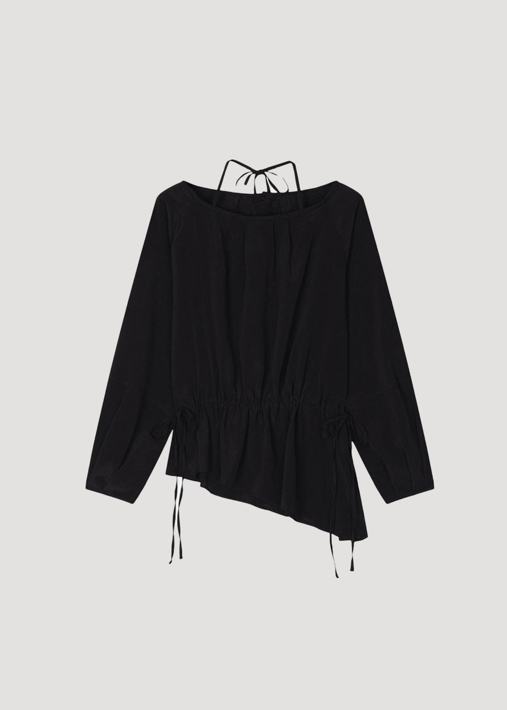 (MADE) 플로우 언발란스 쉬폰 블라우스 [black]
