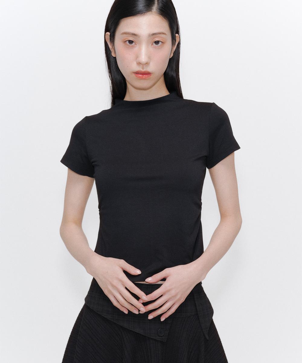 [3/13 release] Mock neck pintuck sleeves BLACK