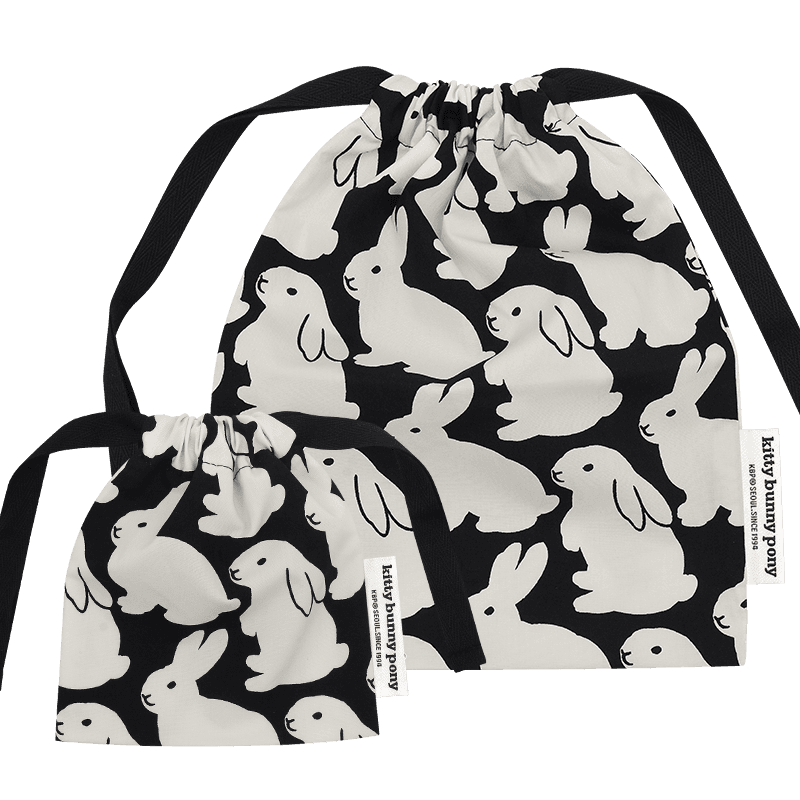 Plain Little Black Bunnies String Pouch 플레인 리틀 블랙 버니즈 스트링 파우치