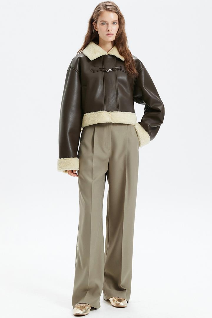 DUFFLE CROPPED SHEARING JACKET _ BROWN