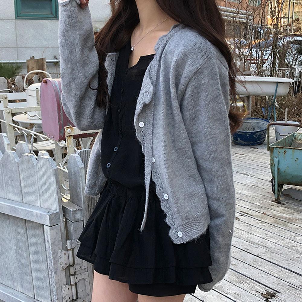 위드베리데이 [3Color/소장추천]멜라운지 스카시 알파 펀칭 레이스  니트 가디건