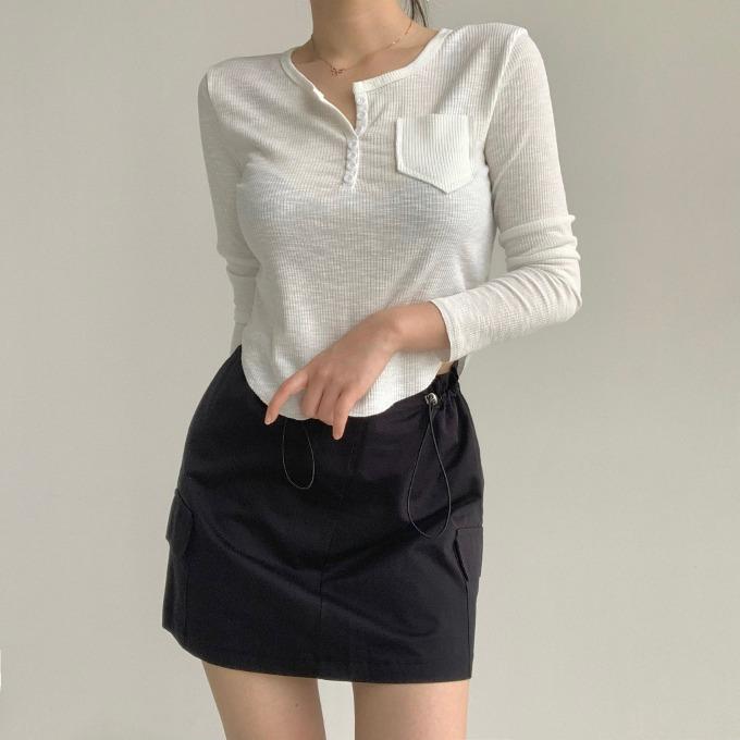 [무료배송]골지 단추티 유라인 긴팔 크롭티 세미크롭티 여름긴팔 골지티 기본티 여행룩 휴양지 운동복 요가 필라테스