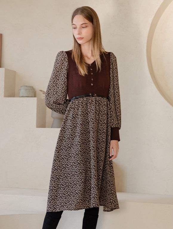 니트 패치 플로럴 원피스(CXBOPE1)