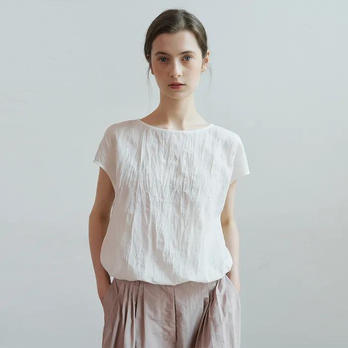 Crinkle Cap Sleeve Blouse (White)