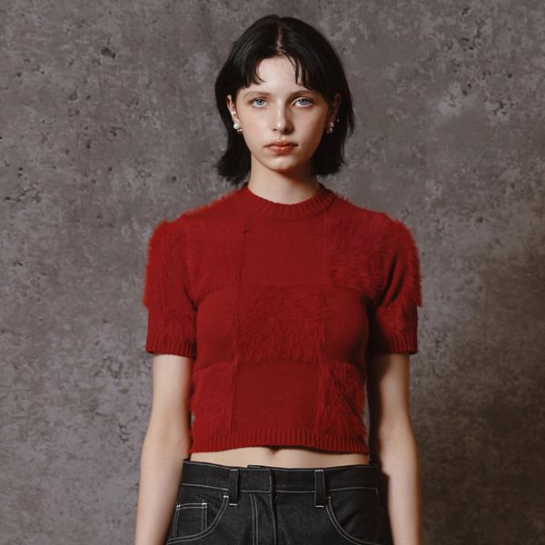 SOFT CHECKERBOARD KNIT TOP - RED