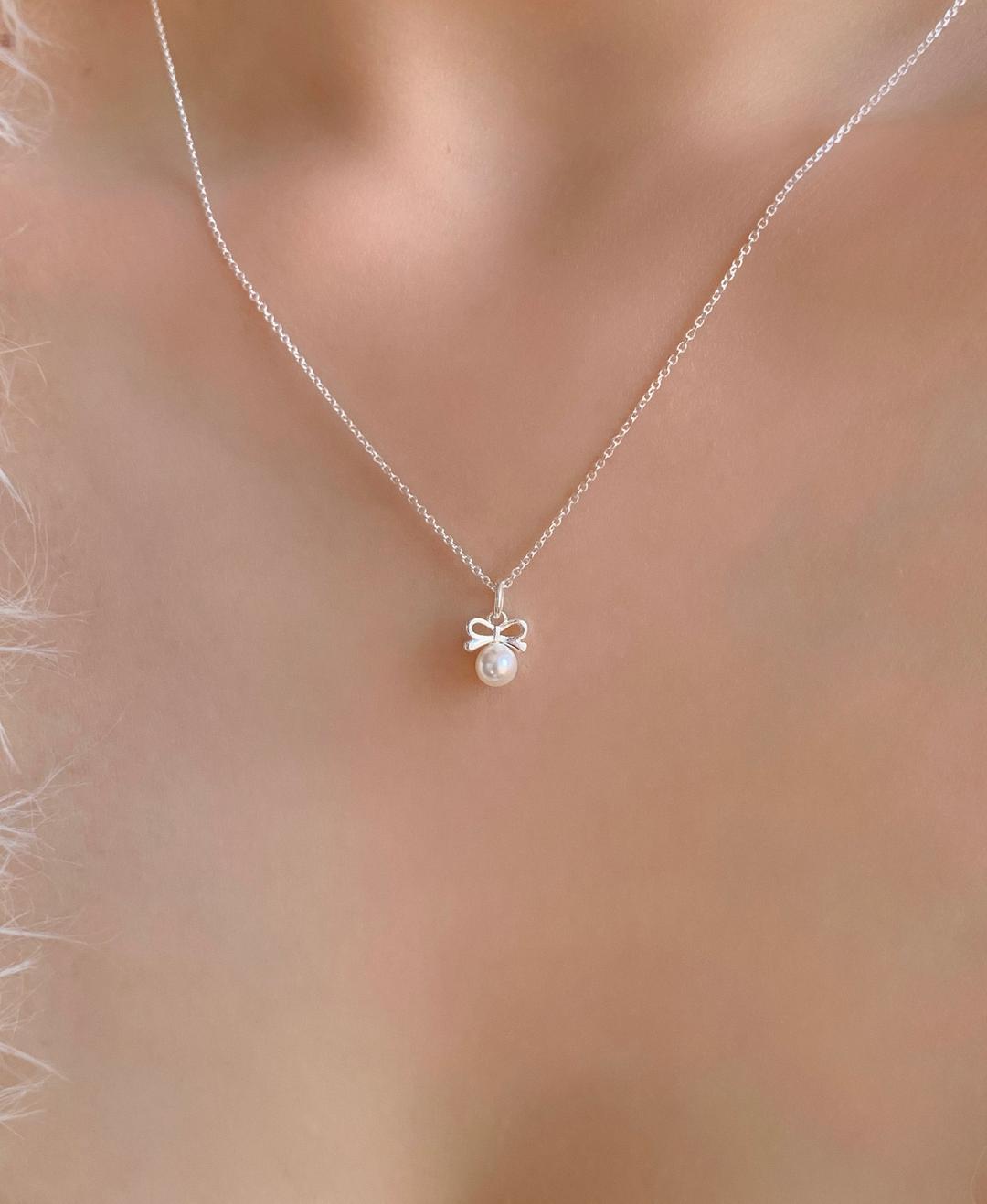 [925 silver] 마오 리본 진주 은 목걸이 (3 color)