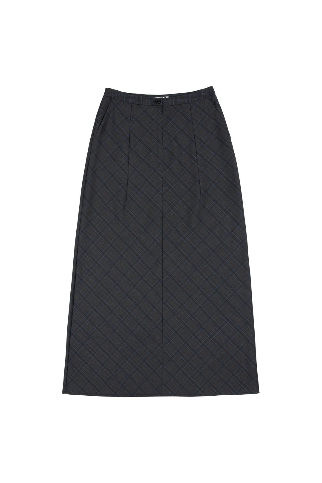 WOOL LONG SLIT SKIRT, CHECK