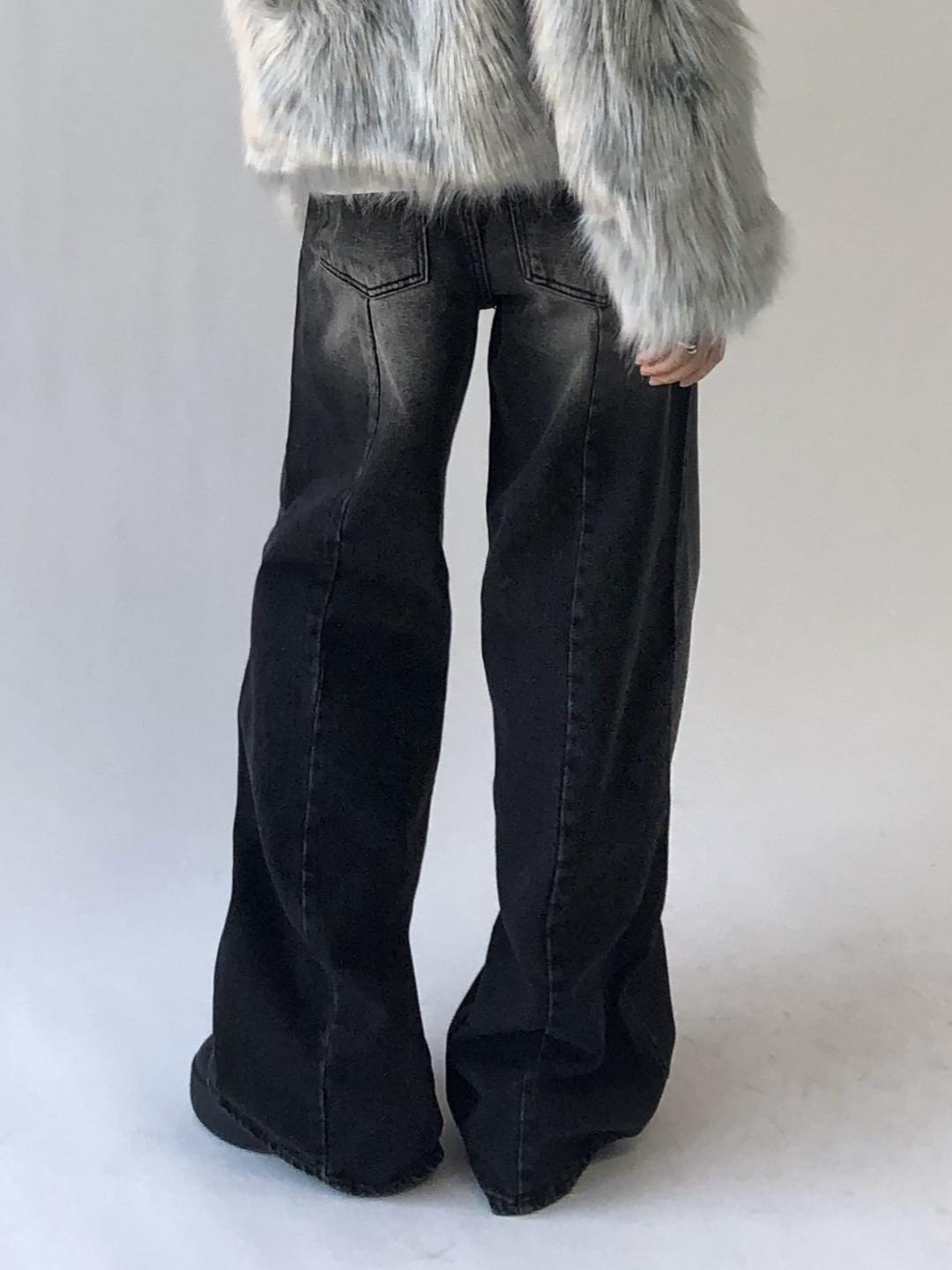 포그하우스 인시전 절개 데님 와이드팬츠 (흑청)