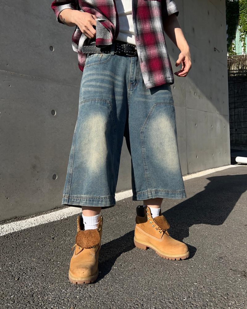 라이트 더블니 데님 버뮤다팬츠