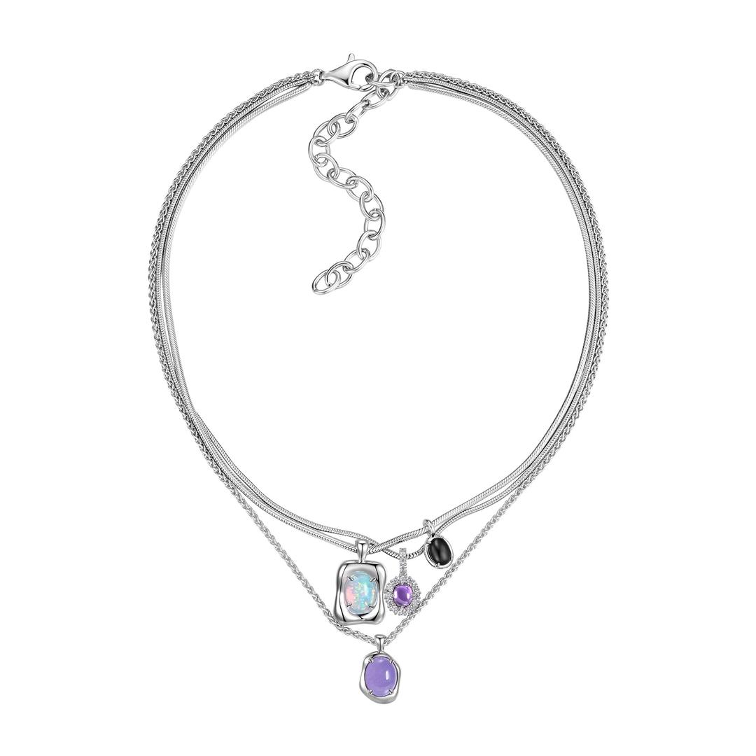 Ripple / Four pendant spliced Necklace - Purple
