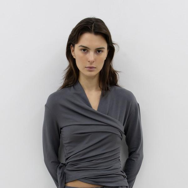 SHAWL WRAP JERSEY CARDIGAN - INK