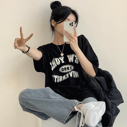 [꾸안꾸/오버핏] 귀여움 듬뿍! 뉴욕 레터링 반팔티셔츠 (3color)