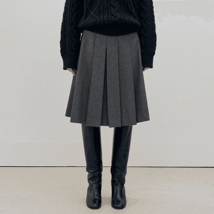 [3rd] Wool Pleats Midi Skirt_Charcoal