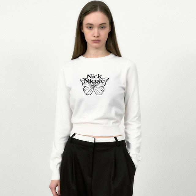 MINI BUTTERFLY SIGNATURE SLEEVE KNIT_IVORY BLACK