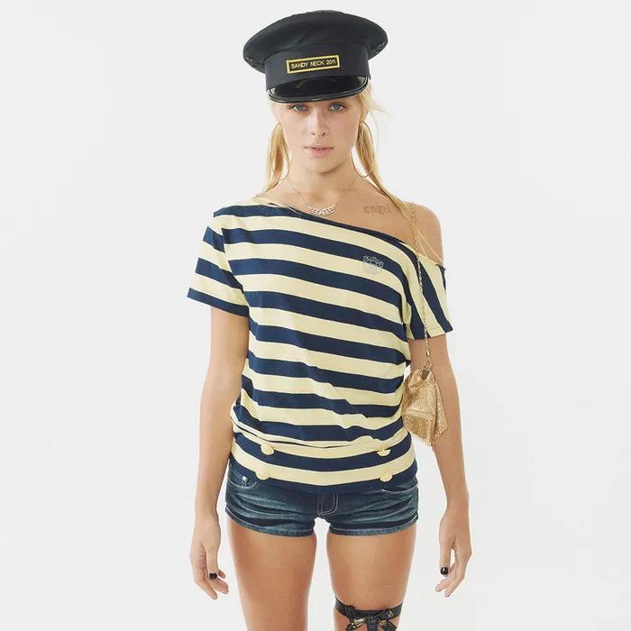 Button Stripe Tee Yellow