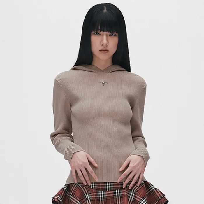 METAL FLASH KNIT HOODIE pink beige