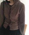 데일리쥬 블러스 스트라이프 후드 가디건