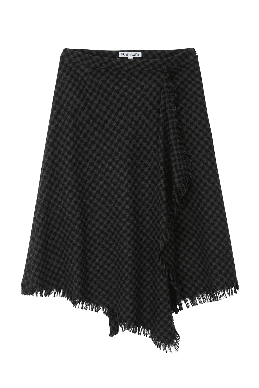 CHECK DRAPED SKIRT_BLACK